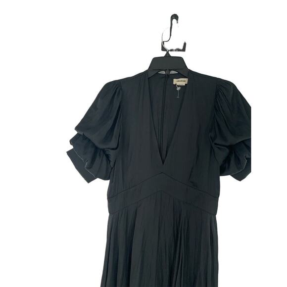 ZADIG & VOLTAIRE Satin Dress Size Small Black V-Neck Puff Sleeves Empire Waist - Picture 8 of 11